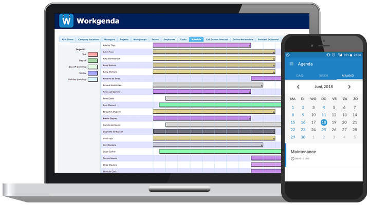 Workgenda software screenshot, displayed on a laptop and smartphone.